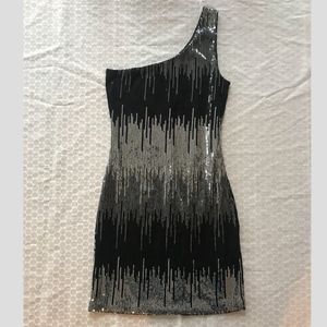 Black and silver sequin one shoulder dress size S